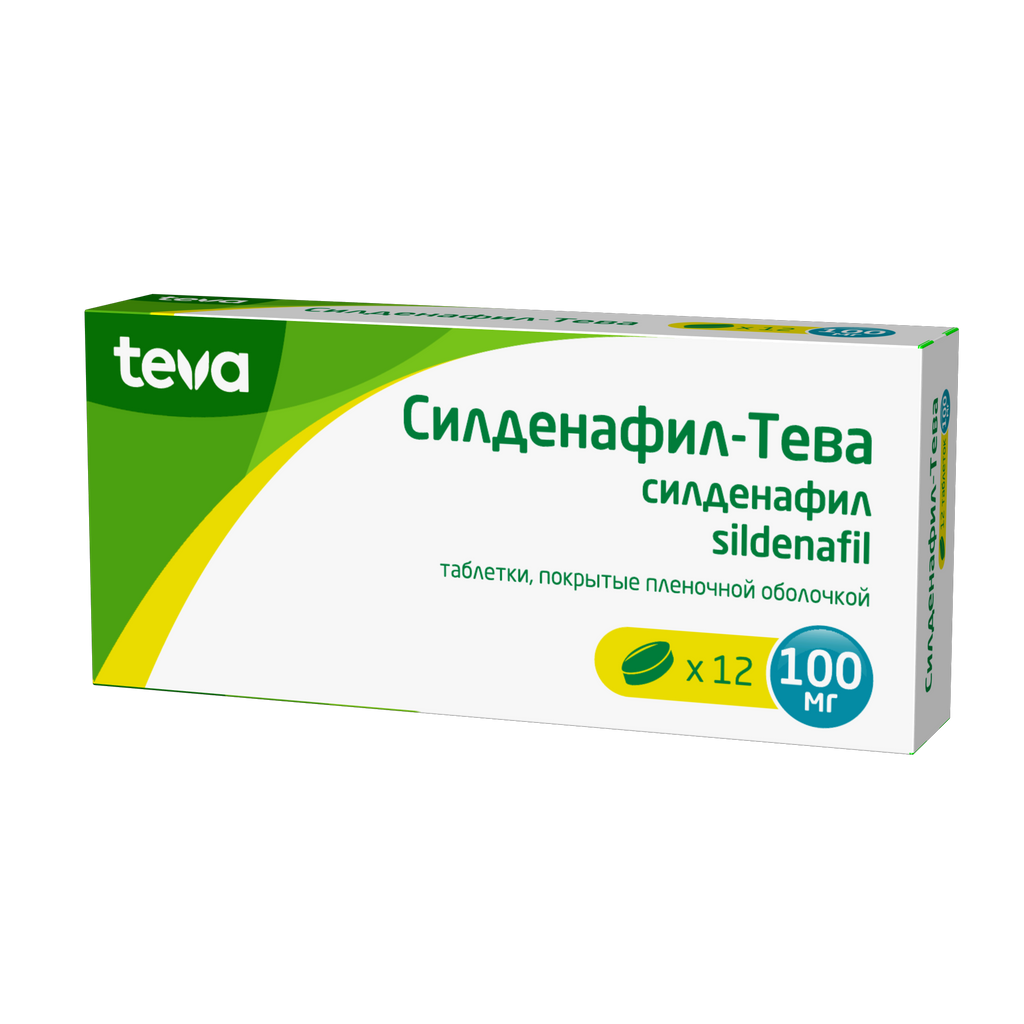 Силденафил-Тева, 100 мг, таблетки, покрытые пленочной оболочкой, 12 шт.