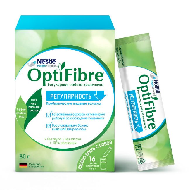 ОптиФайбер OptiFibre®, порошок, растворимые пищевые волокна для регулярной работы кишечника и баланса микрофлоры, 5 г, 16 шт.