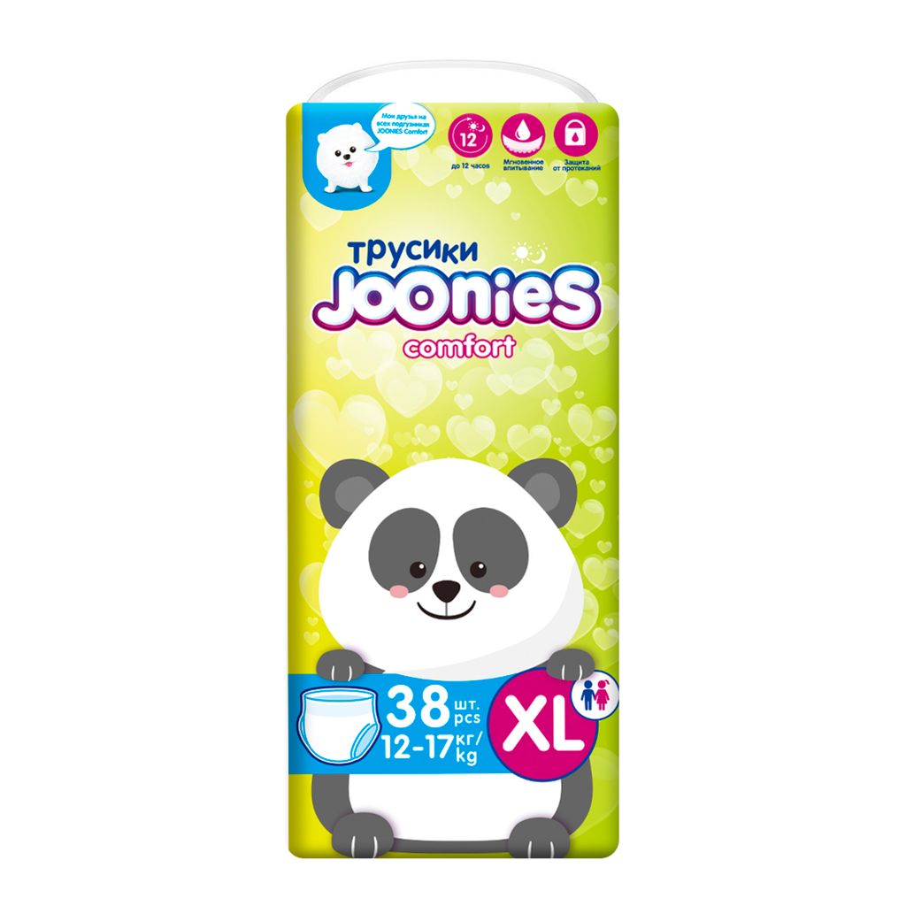 фото упаковки Joonies comfort Подгузники-трусики детские, XL, 12-17 кг, 38 шт. фото упаковки Joonies comfort Подгузники-трусики детские