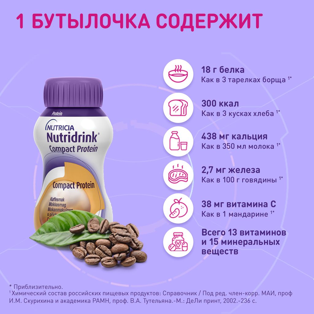 Nutridrink compact protein, жидкость для приема внутрь, со вкусом кофе, 125 мл, 4 шт.