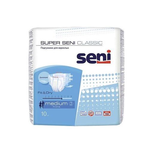 Seni Super Classic Подгузники для взрослых, Medium M (2), 75-110 см, 10 шт.